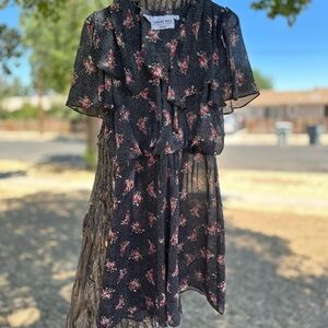 Elegant Vintage Black Floral Sheer Dress